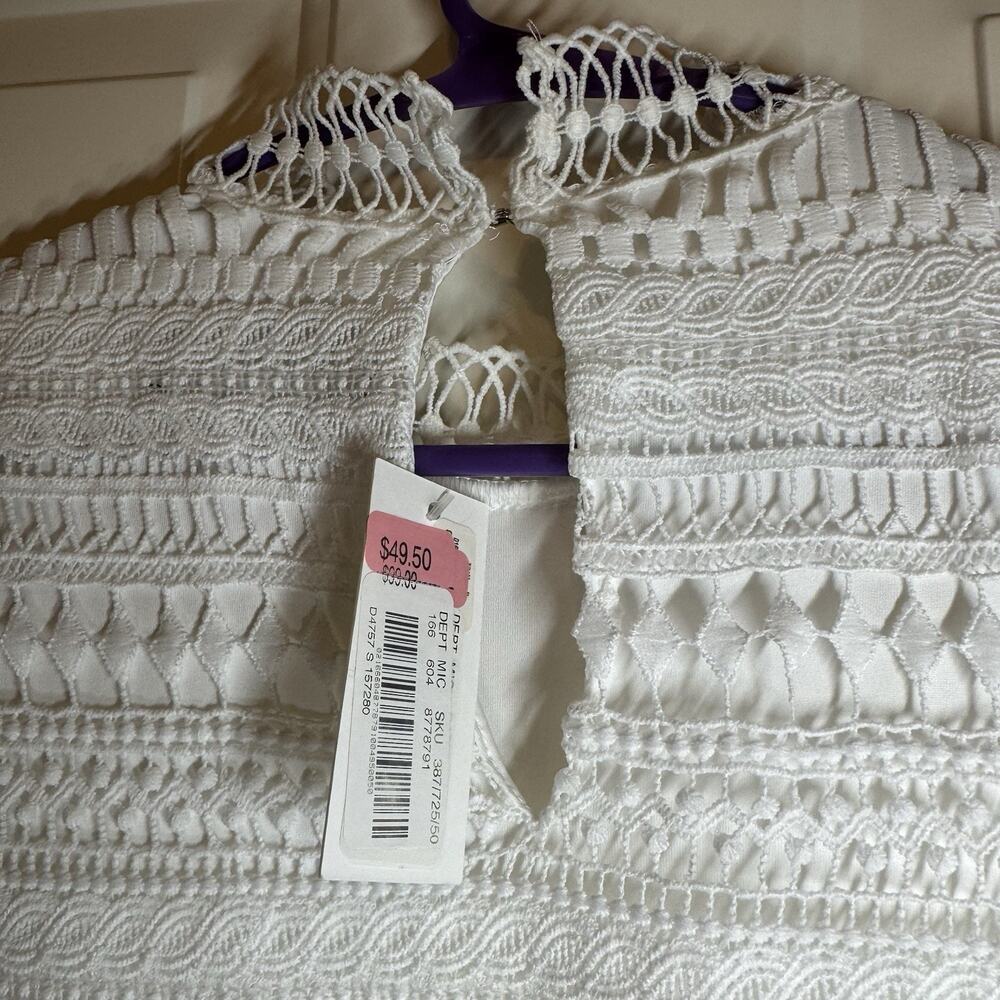 New Sugar Lips Womens Dress White Geometric Crocheted 3/4 Sleeve Boho Small - Picture 8 of 10